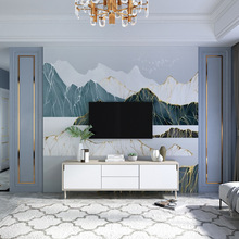 现代中式壁布电视背景墙卧室客厅3D立体线条山水墙纸无缝宣绒壁画
