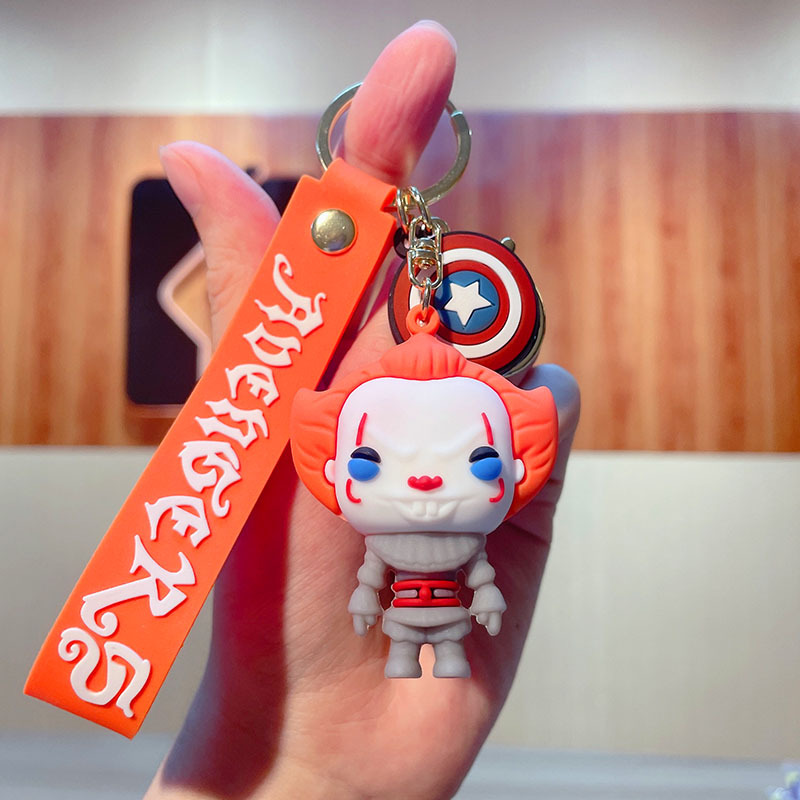 Horror Clown PVC Keychain Handbag Pendant Doll Ornaments Car Key Chain Small Gift Key Ring Wholesale