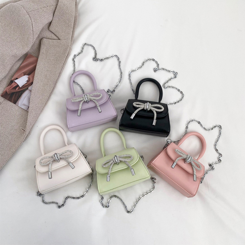 Children's Bags Spring and Summer New Diamond Bow Girls' Hand Bag Niche Women's Chain Messenger Bag Lipstick Pack Women