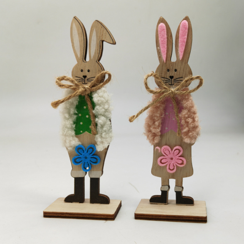 Easter Egg Wooden Craftwork Rabbit Crafts Decoration Wholesale Home Desktop Layout Decoration Wholesale