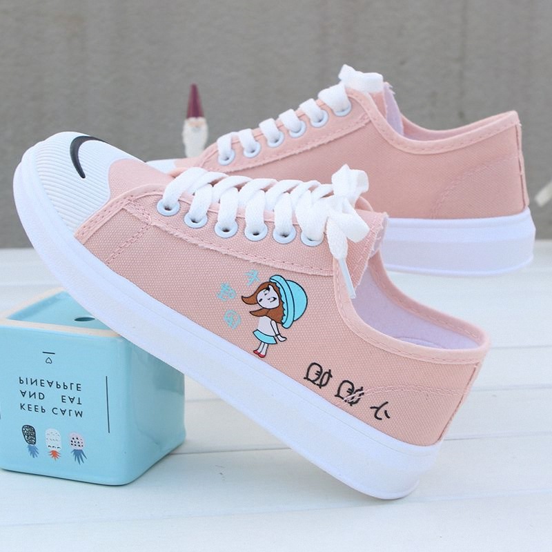 2024春秋新款黑白色帆布鞋女韩版学生chic百搭小白鞋甜美女生鞋潮