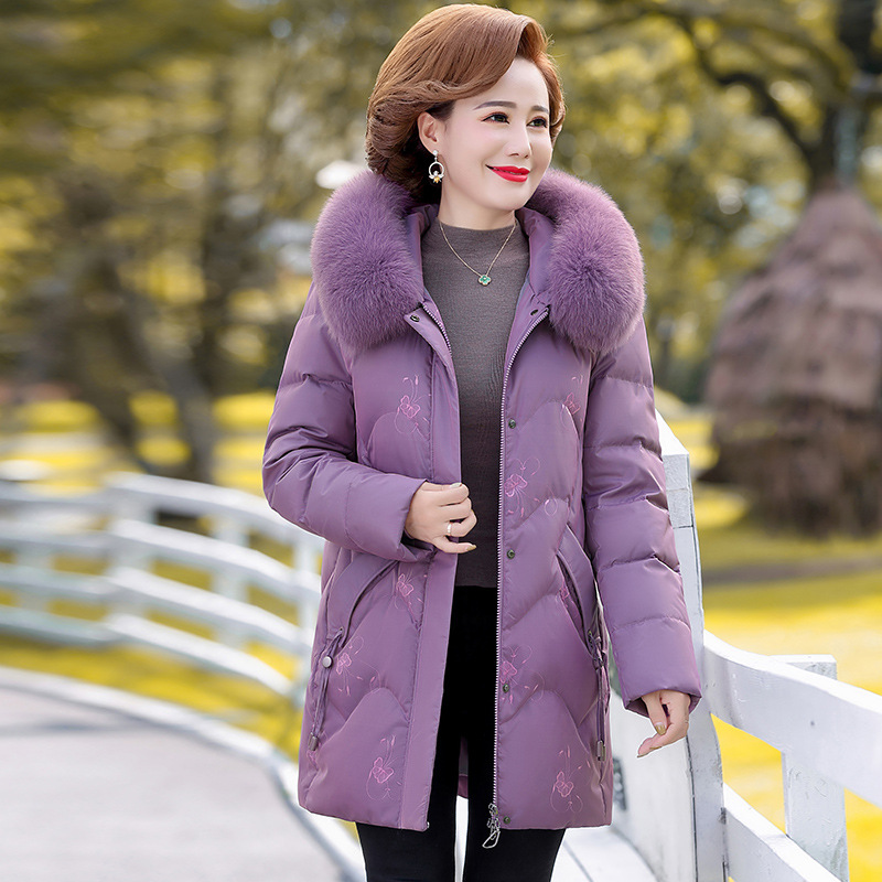 中年妈妈羽绒服女中长款冬装洋气2022新款中老年冬装加厚棉袄外