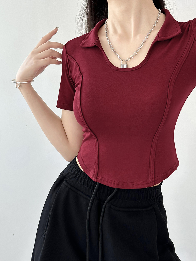 Lapel Short Sleeve Women's Hot Girl T-shirt Summer 2023 New American Casual Polo Collar Short Sweet and Spicy Style Small Top