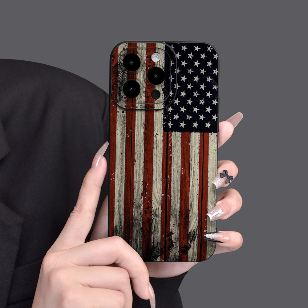 跨境专供适用苹果iphone15手机壳旗帜星条图案全包镜头防摔保护套