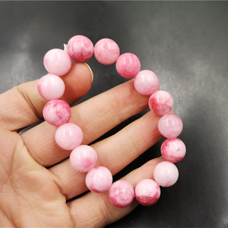老玉匠新款12毫米粉色桃花玉圆珠手链女款女式粉色玉手串