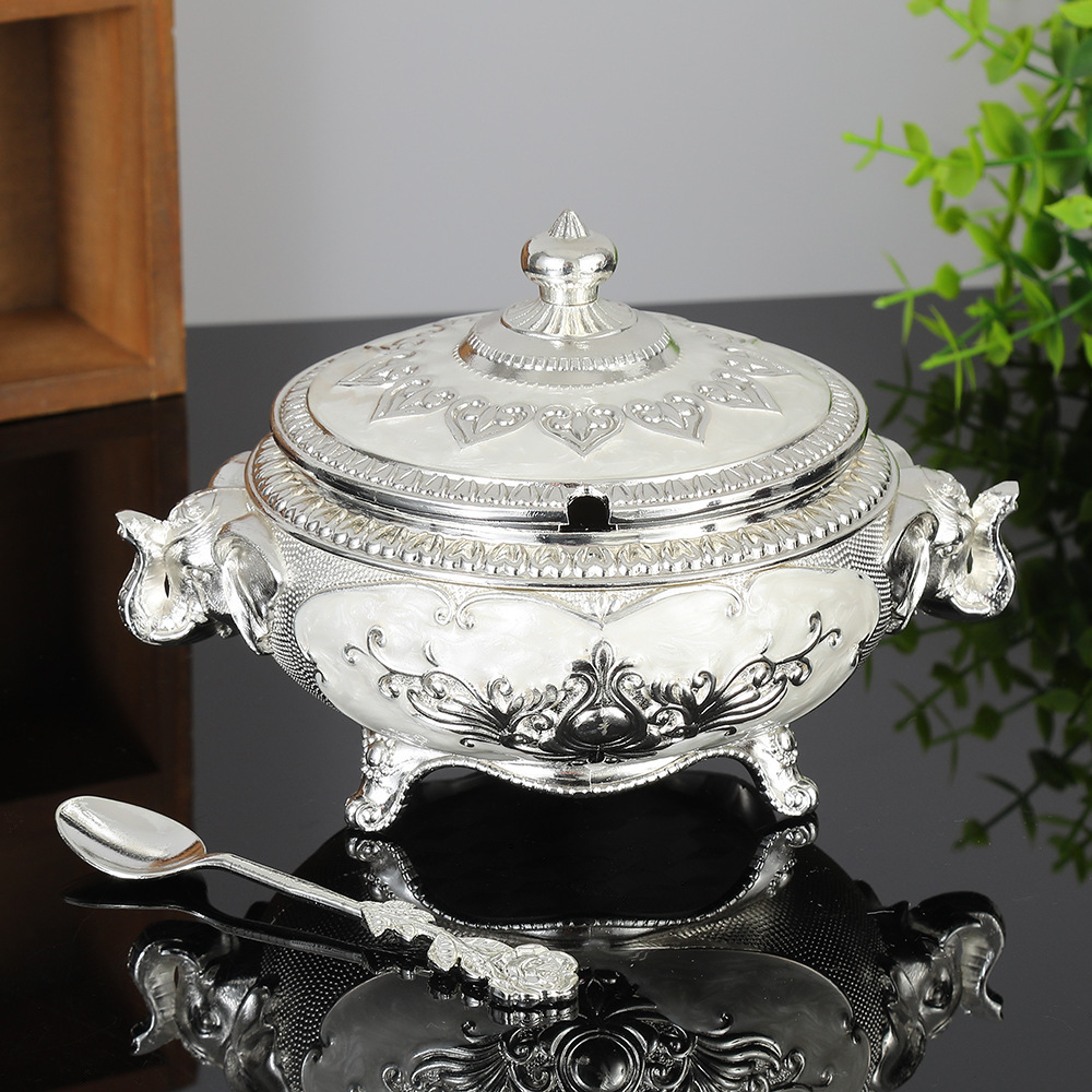 高档翻盖银色糖蛊轻奢欧美风调料罐高档复古白糖罐厨房调料收纳