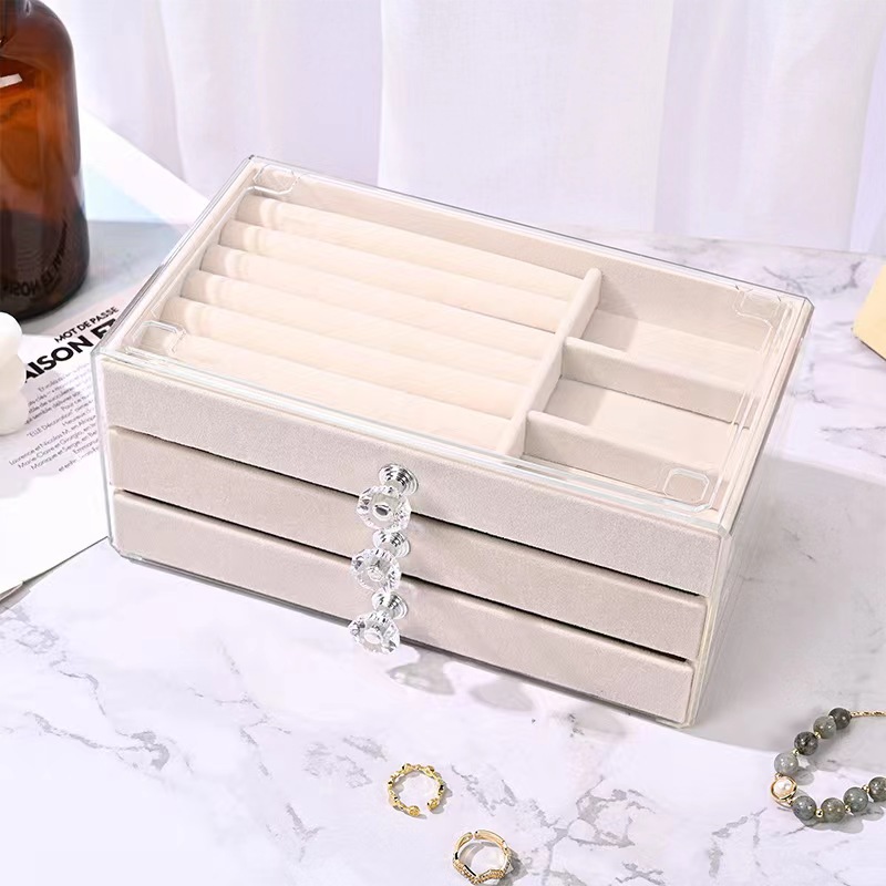 Factory Acrylic Jewelry Storage Box Anti-Oxidation Earrings Jewelry Box Earrings Necklace Flannel Dust Box Wholesale