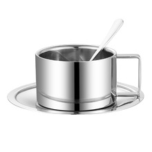 304不锈钢欧式咖啡杯 三件套双层隔热创意马克杯家用套装杯牛奶杯