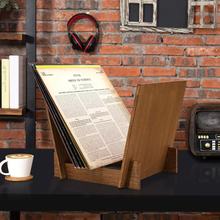 简约咖啡色木质梯形书架黑胶唱片CD架桌面书立办公室资料整理架