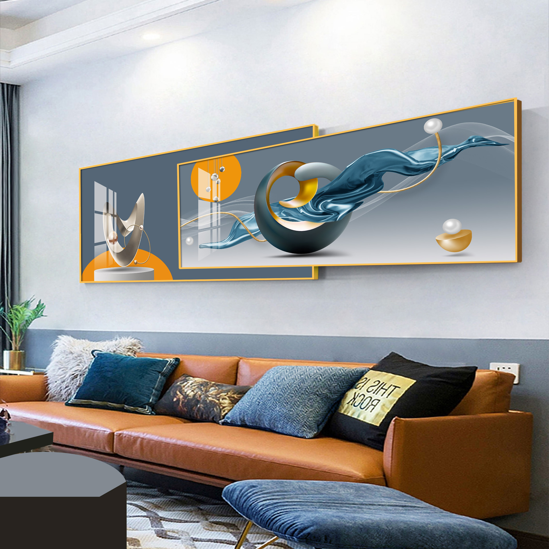 现代沙发背景墙装饰画简约卧室床头壁画北欧轻奢抽象大气客厅挂画