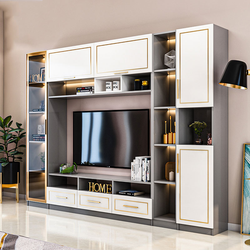 寸影55背景墙客厅整体电视柜组合墙柜现代65轻奢一体寸
