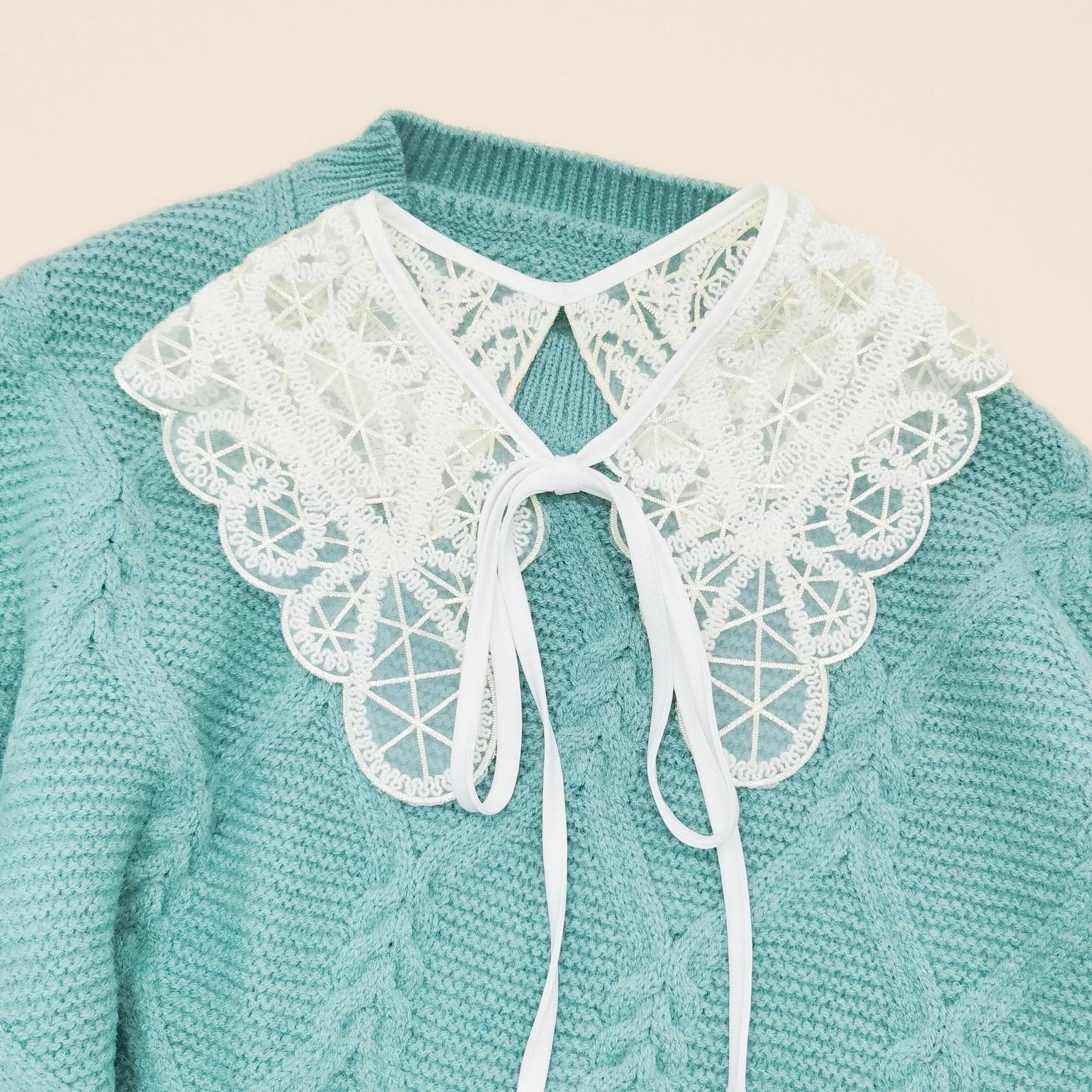 新款秋冬假领子白色系带蝴蝶结装饰衣领搭配外套连衣裙电商款式