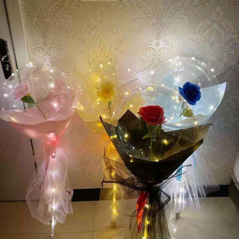 网红闪光波波球带灯花束玫瑰花波波球发光气球夜市摆地摊玩具批发