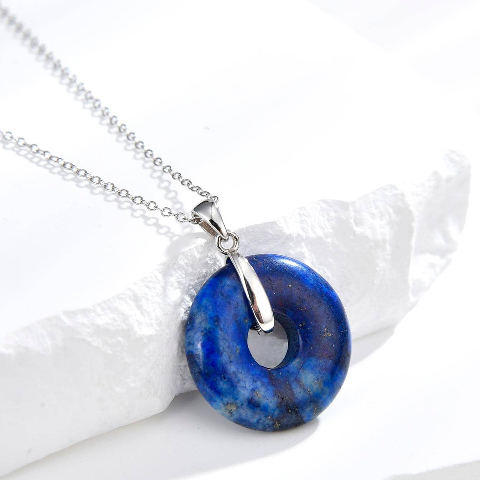 20mm天然青金石平安扣吊坠925纯银项坠圆圈设计款diy项链跨境热卖