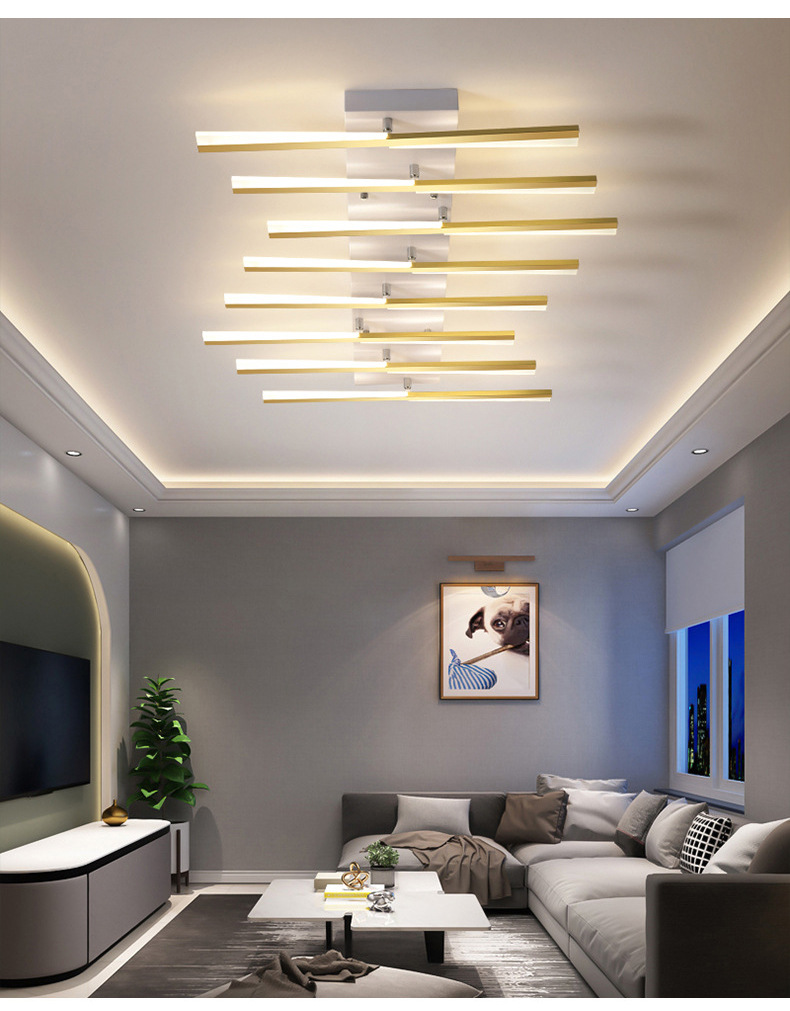 亚克力吸顶灯 led金色条形高亮客厅灯北欧创意家用餐厅书房卧室灯