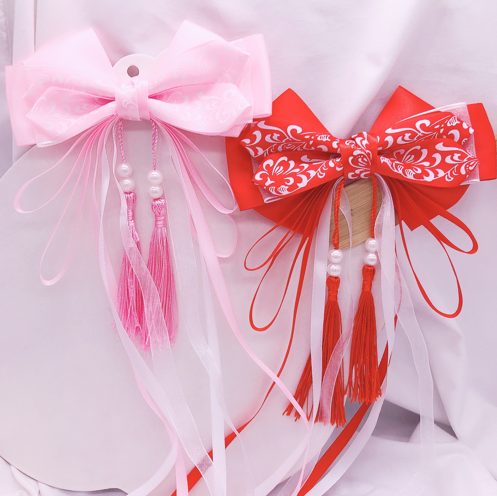 青花瓷流苏飘带发夹后脑勺夹古代风仙气飘飘大蝴蝶结尾夹汉服配饰