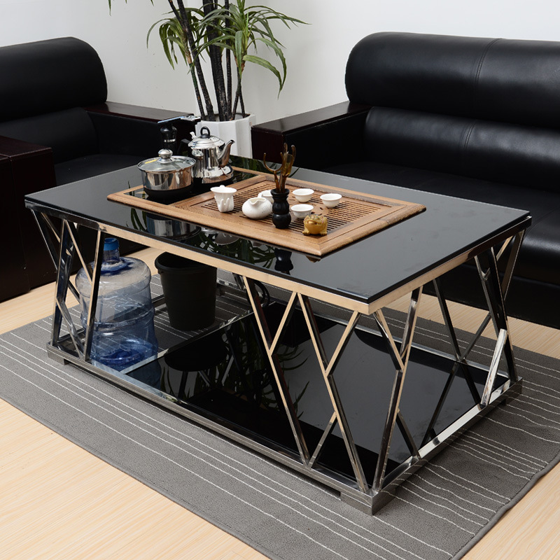 功夫茶几钢化玻璃创意简约现代办公茶几不锈钢泡茶桌茶台自动上水