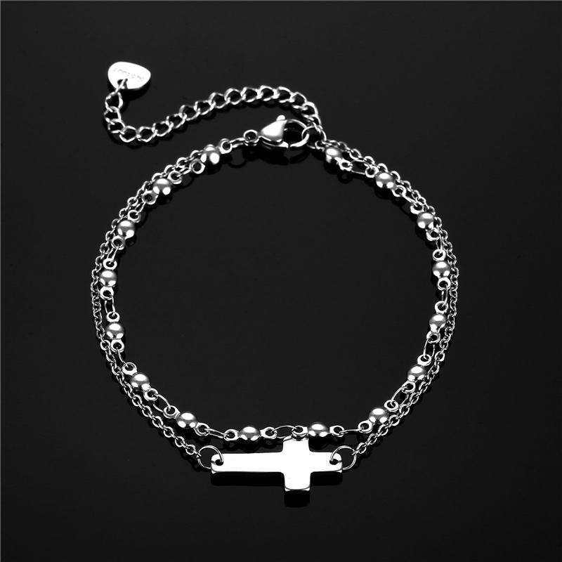 Cross-Border New Women's Cross Bracelet Korean-Style Trendy Double-Layer Cross Bracelet Factory Bracelet Supply Wholesale