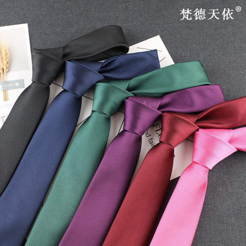 In Stock Narrow Men's Tie 6cm Korean Polyester Silk Striped Team Necktie Business Tie Factory Wholesale