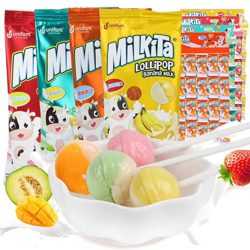Milkita 优你康印尼进口草莓味牛奶棒棒糖9g水果儿童糖果零食品