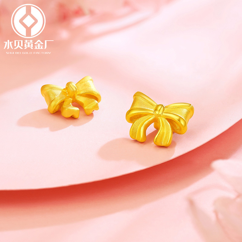 足金999蝴蝶结吊坠3d硬金转运珠在逃公主女友礼物水贝黄金批发