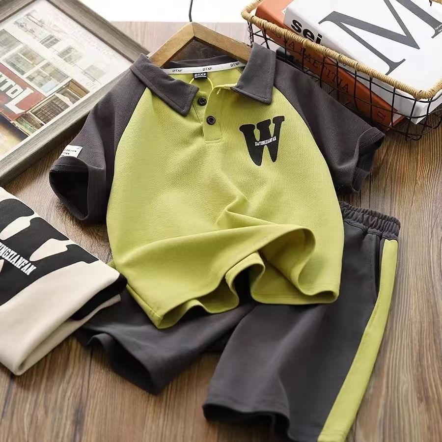 男童夏季时尚韩版短袖套装2023新款中大童网红运动polo