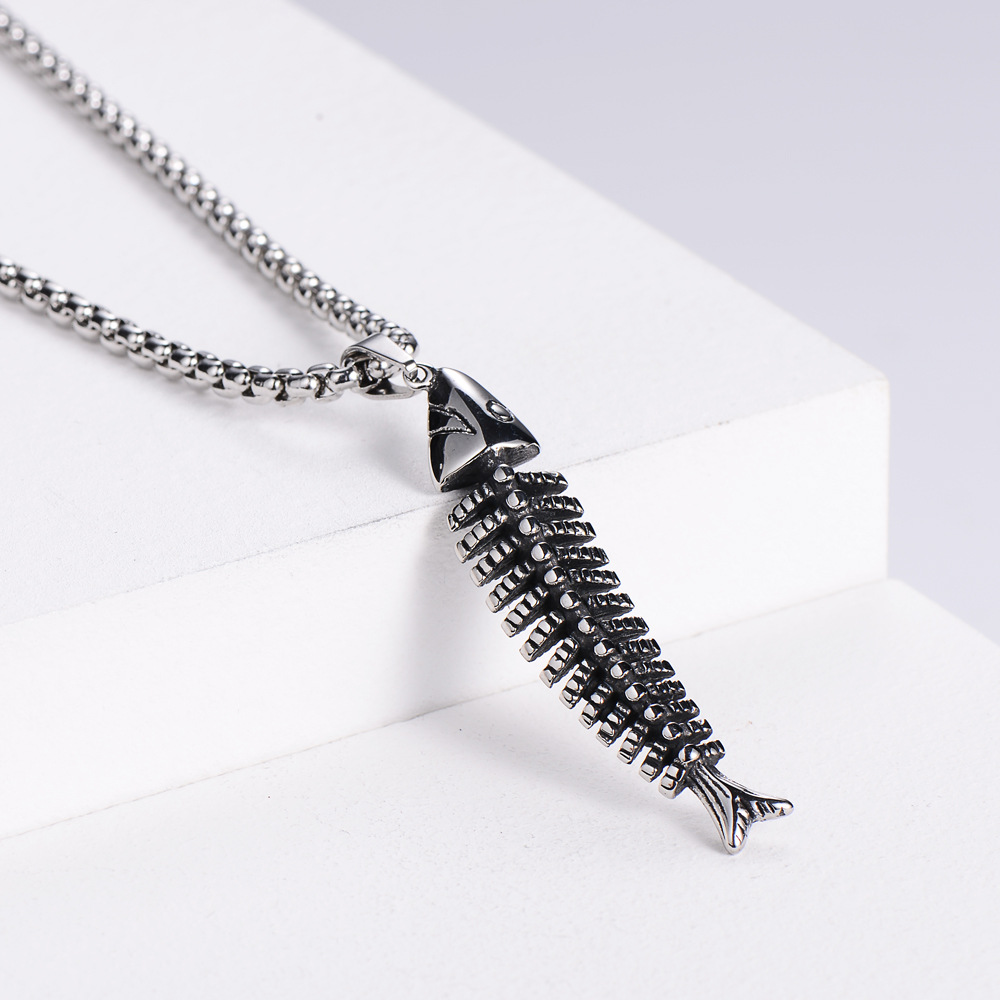 aml欧美日韩逼真创新鱼骨鱼刺外贸铸造不锈钢吊坠挂件