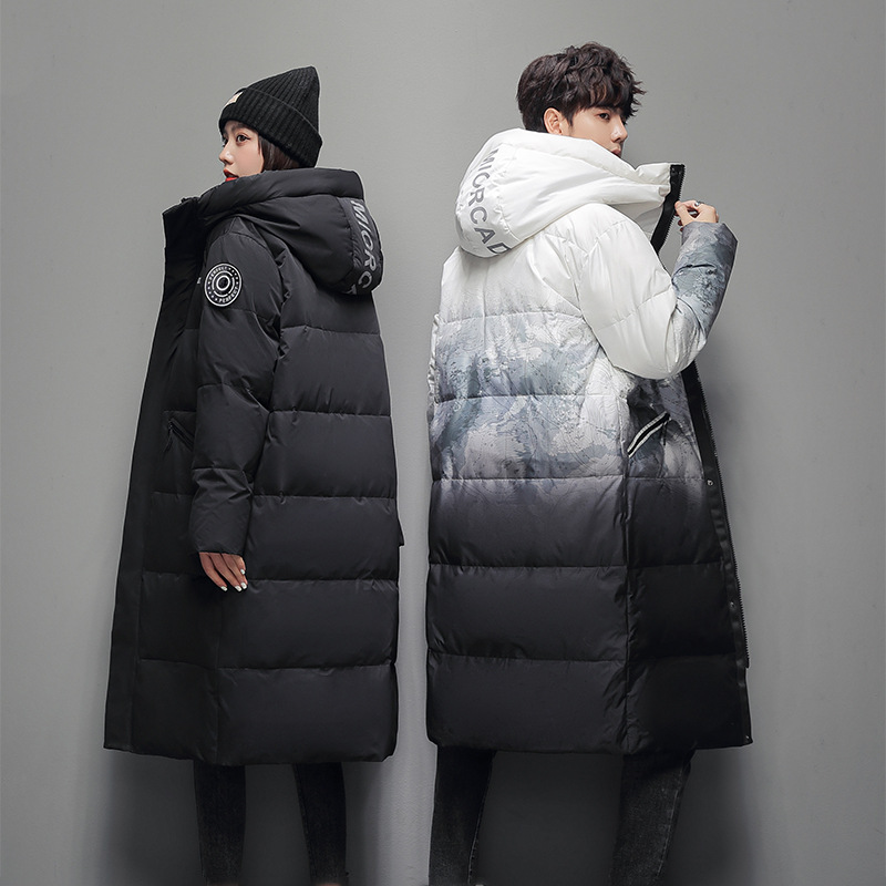 2023 New Winter Gradient down Jacket Men's Mid-Length Overknee Thickened Snow Mountain Hooded Coat Couple Coat