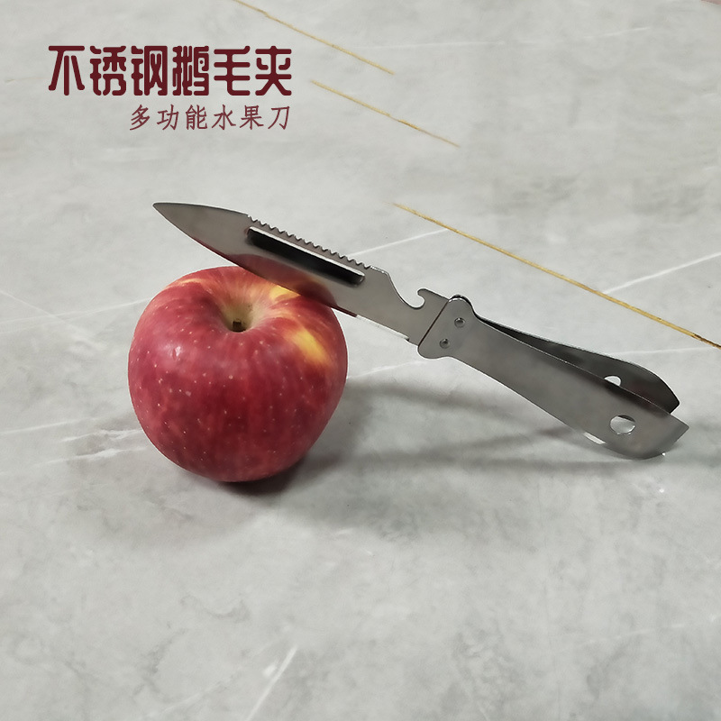 Factory in Stock Stainless Steel Goose Feather Clip Pig Hair Tweezer Kitchen Tools Paring Knife Fruit Knife Peeler