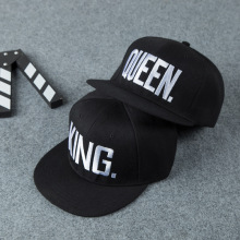 新款外贸热销情侣帽子 KingQueen刺绣字母平沿帽百搭男女士棒球帽