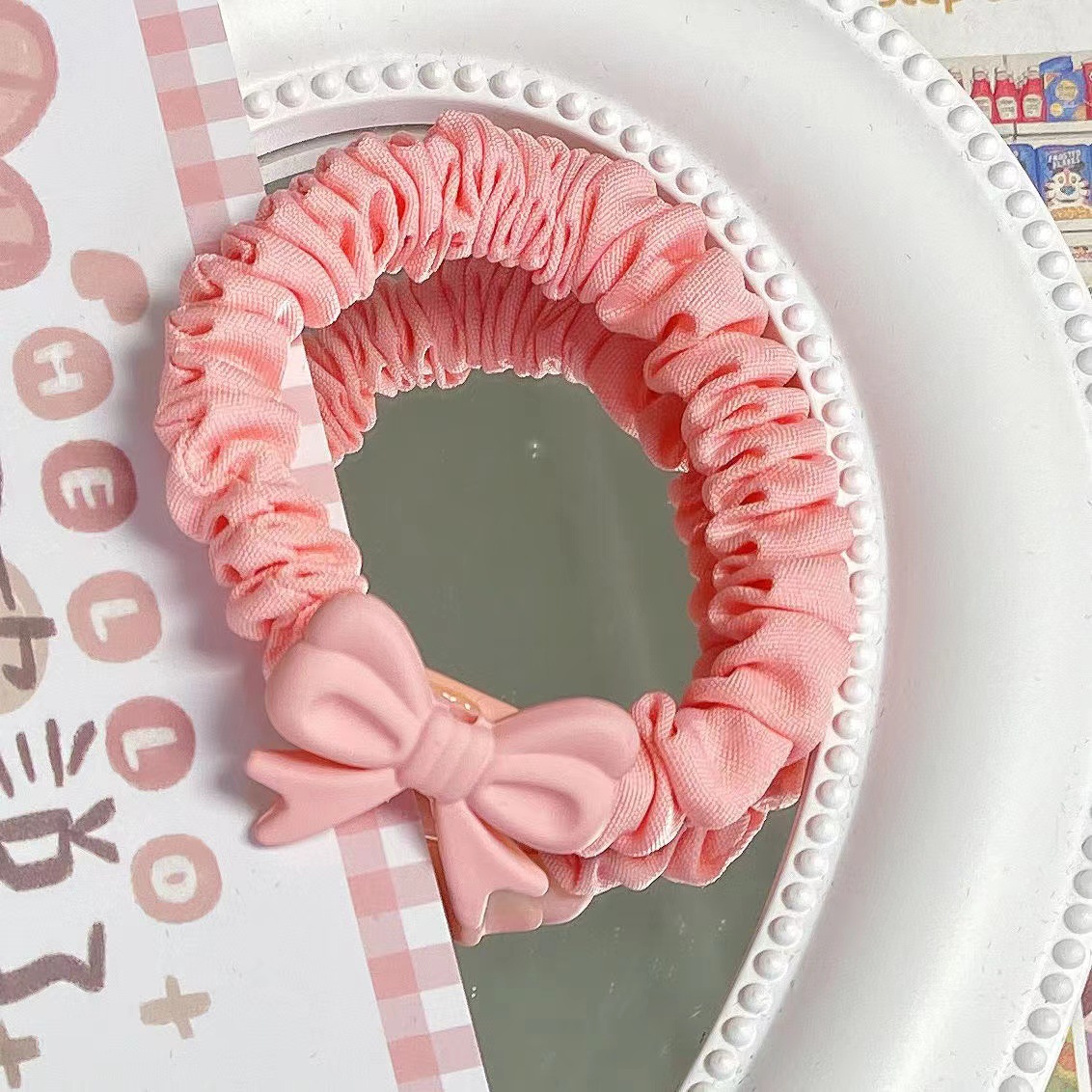 New Spring Cartoon Sweet Cream Bowknot Hair Ring Japanese Cute Fold Small Intestine Ring Hair Rope Rubber Band Headdress