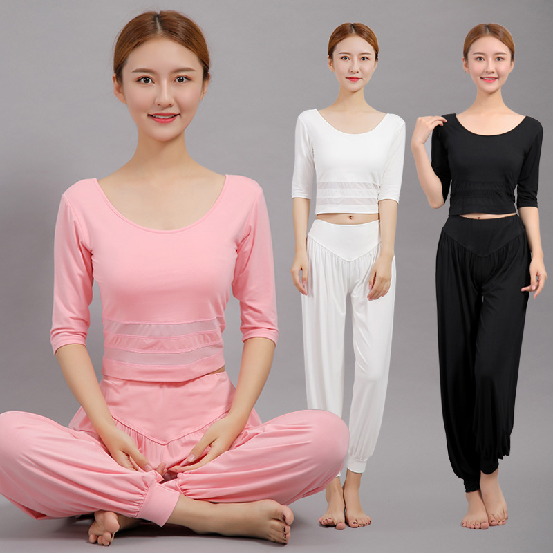 瑜伽服女春夏套装气质网纱灯笼裤宽松舞蹈健身服仙气专业时尚