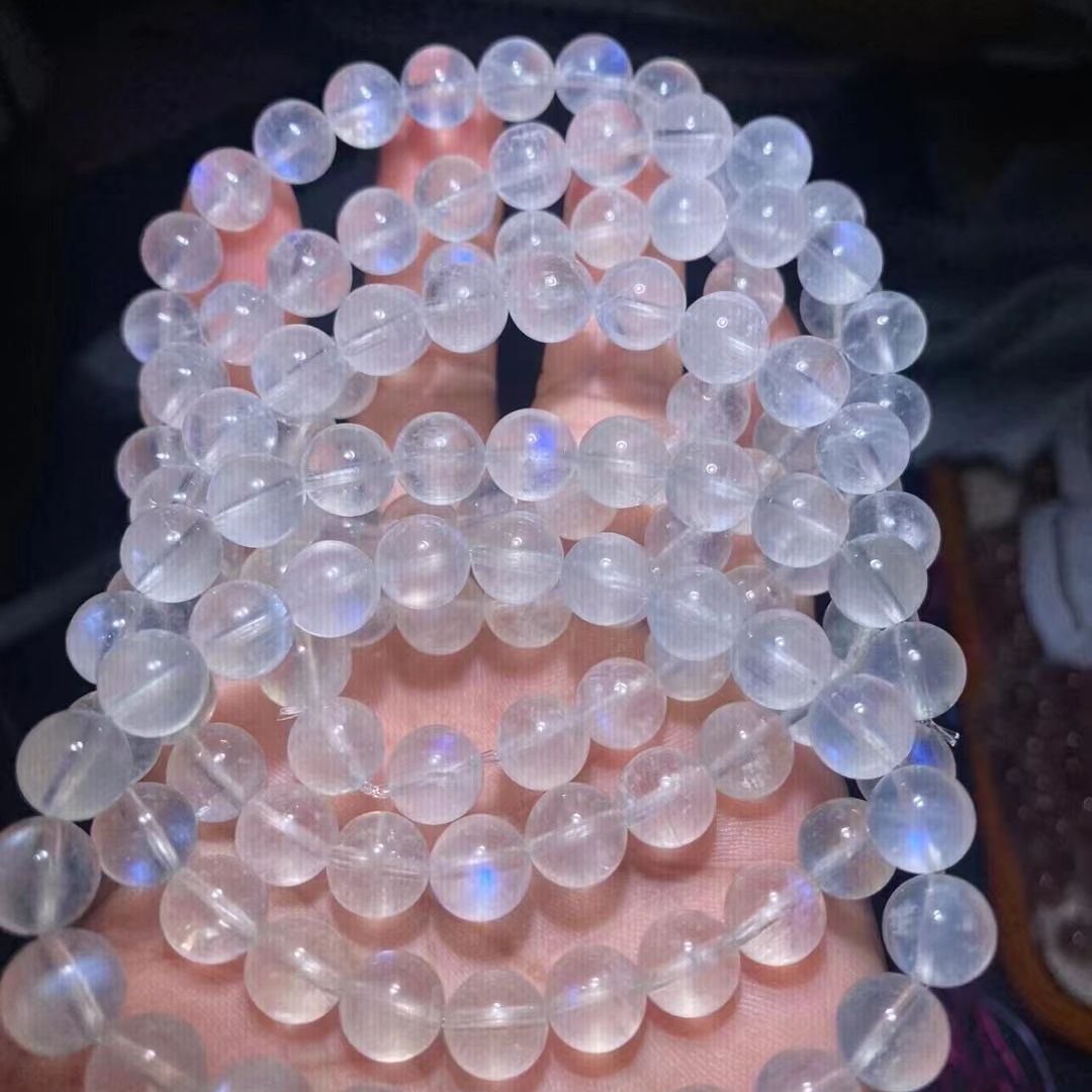 天然非洲料蓝月光石手链全品无杂裂晶体通透粒粒带强光性价比月光