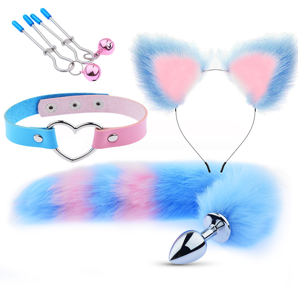 sexy ear hairpin anal plug female appliance sex products sm metal sexy suit fox tail four-piece set