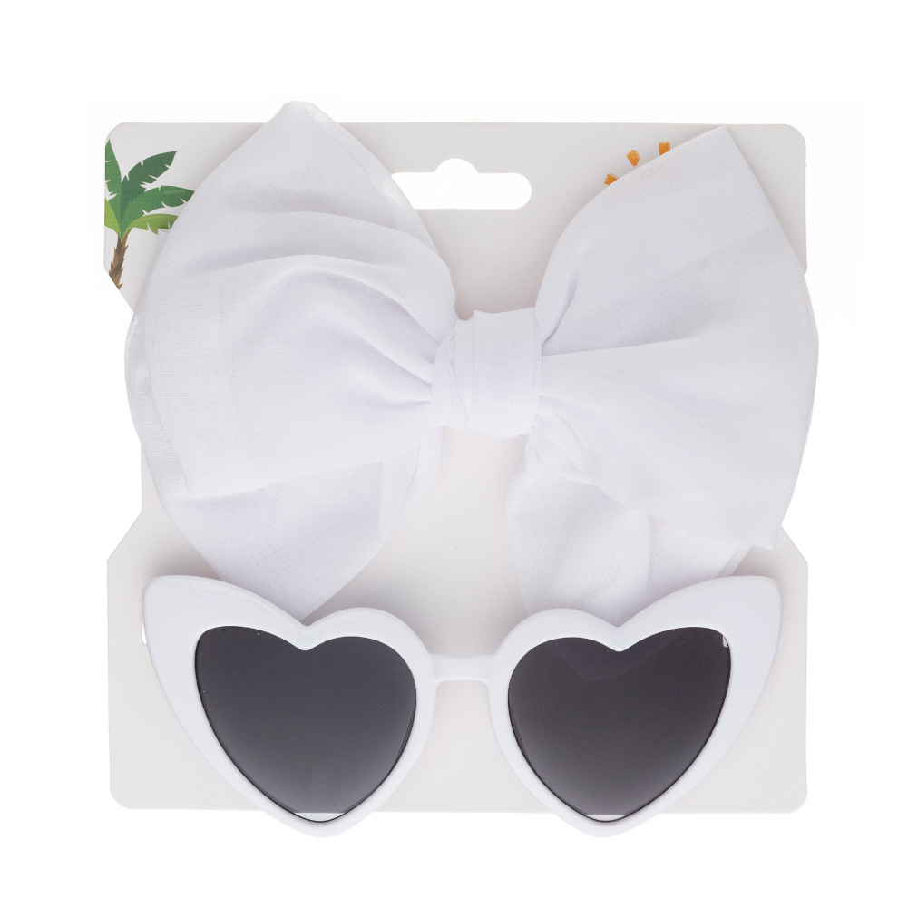 Ins New Children Headwear Set European and American Baby Satin Cloth Bow Hair Band Heart-Shaped Sunglasses Set