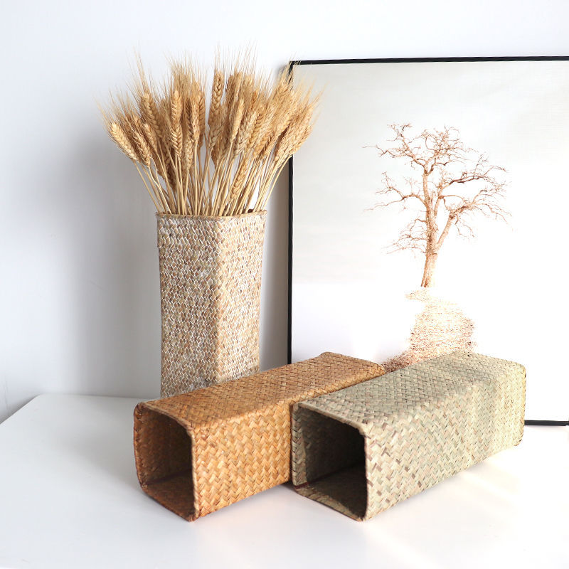 复古北欧编织花瓶编藤编客厅装饰干花插花花篮小花瓶花盆花器