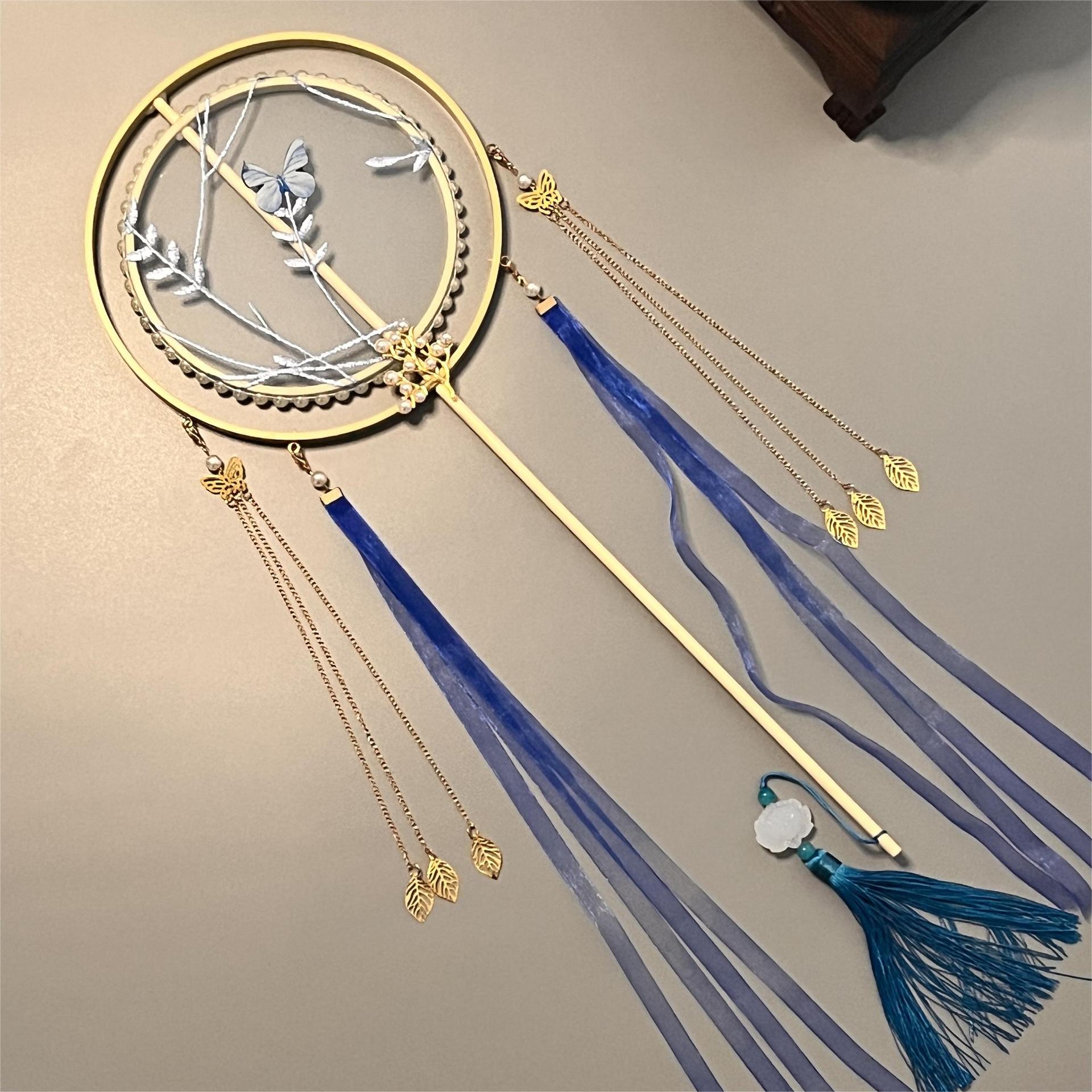 中国风团扇双圈景区拍照长柄流苏扇礼物扇子 艺术扇 公主舞蹈宫扇