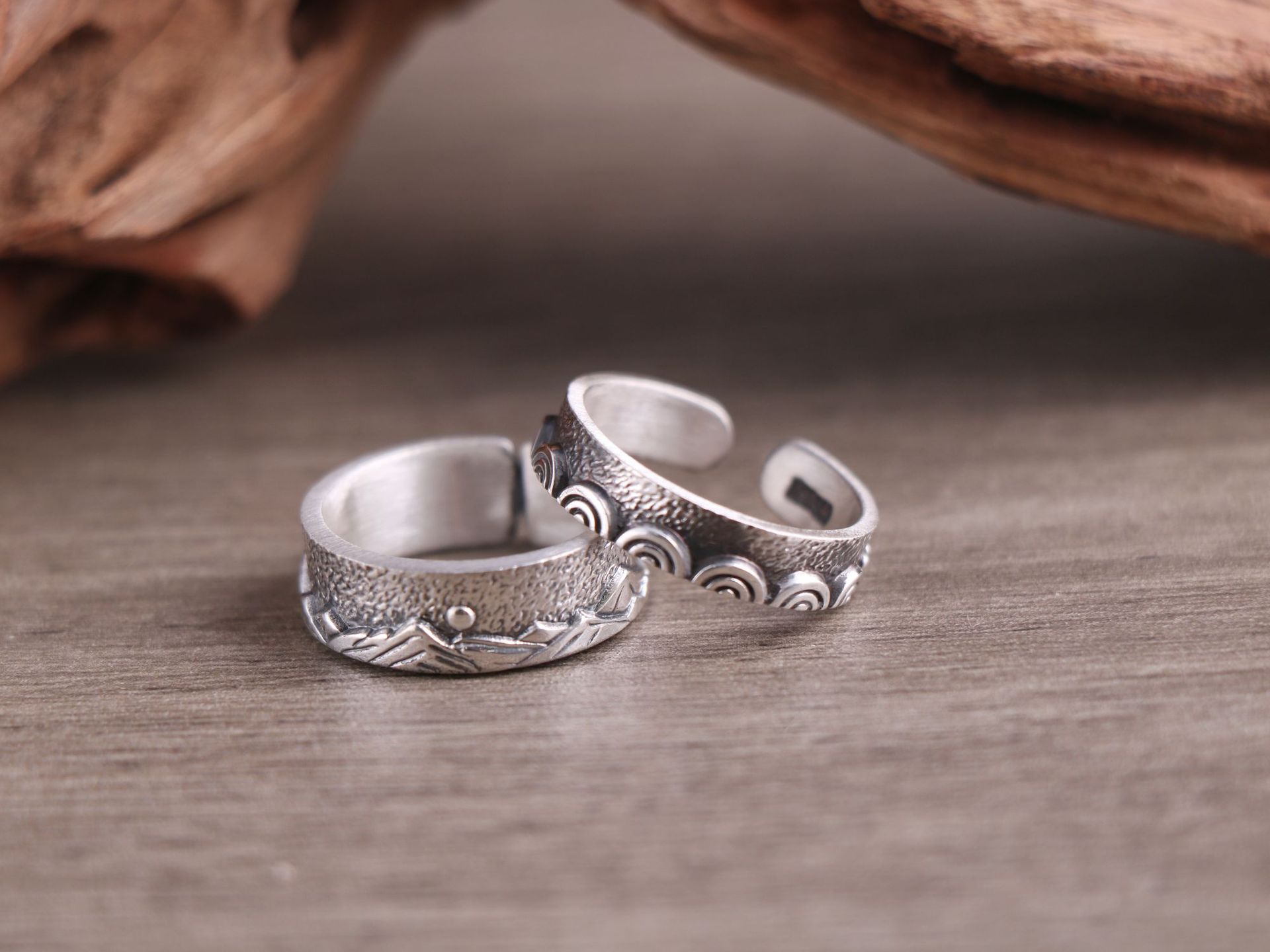 银亿宣999原创专利纯银戒指 海誓山盟个性中国风开口对戒生日礼物