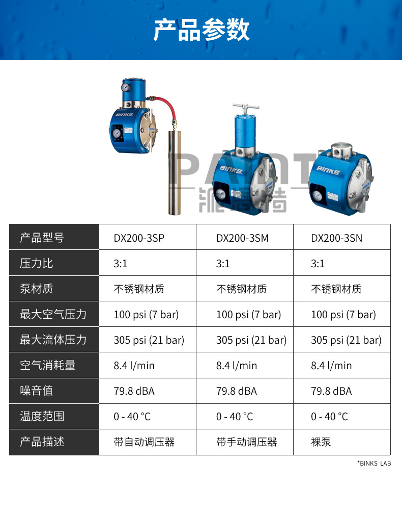 美国binks宾克斯 dx200气动隔膜泵 3:1压力不锈钢水性漆输送平稳