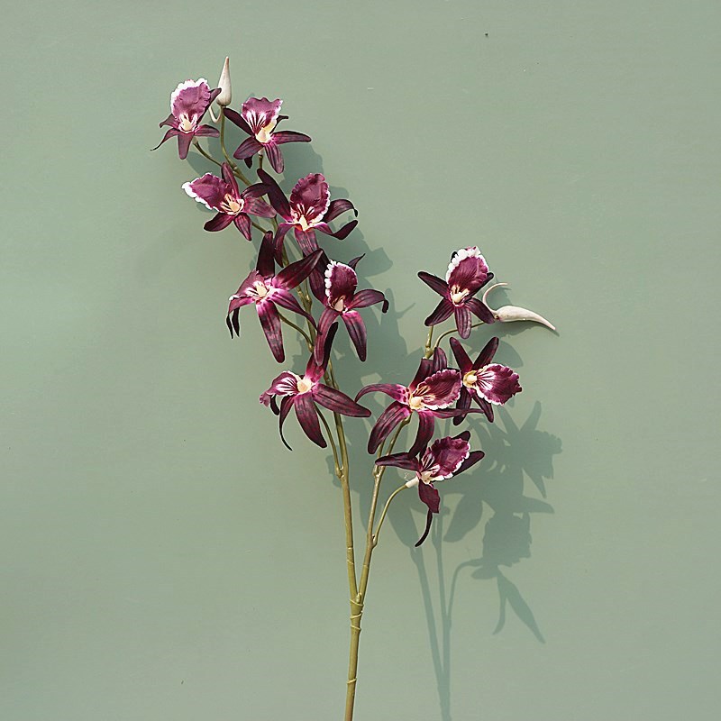 单枝2叉石斛兰 单支多头兰花花束人造绢花 婚庆摄影家居装饰假花