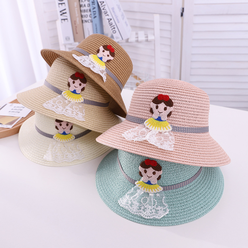 New Children's Cartoon Sun Hat Spring and Summer Fashion Fresh Crossbody Bag Hat Baby Travel Sun-Proof Straw Hat