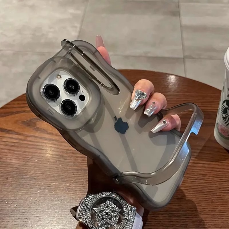 简约透明纯壳适用苹果16promax手机壳iphone15波浪边双支架14硅胶