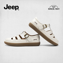 jeep编织罗马女2024新款厚底镂空包头猪笼鞋休闲软底运动鞋