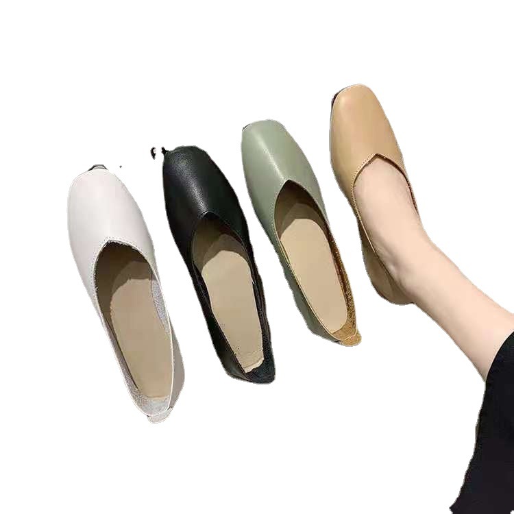 Factory Low-Cut Flat Bottom Pumps Women's Spring and Autumn Soft Leather Soft Bottom Granny Shoes 2021 New Lazybone Women's Shoes