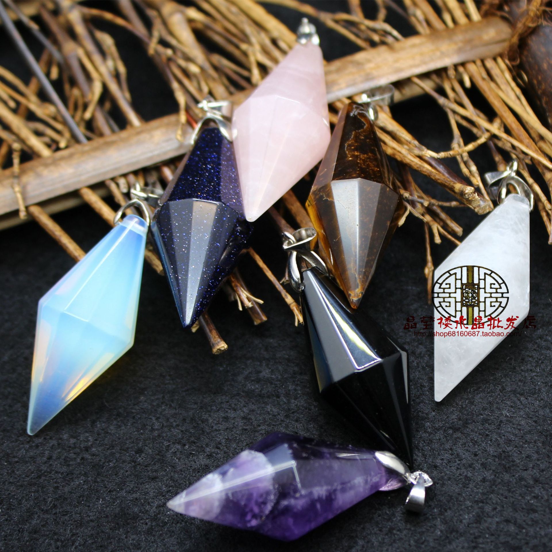 厂家直销简约个性水晶吊坠菱形黑玛瑙项链挂坠灵摆