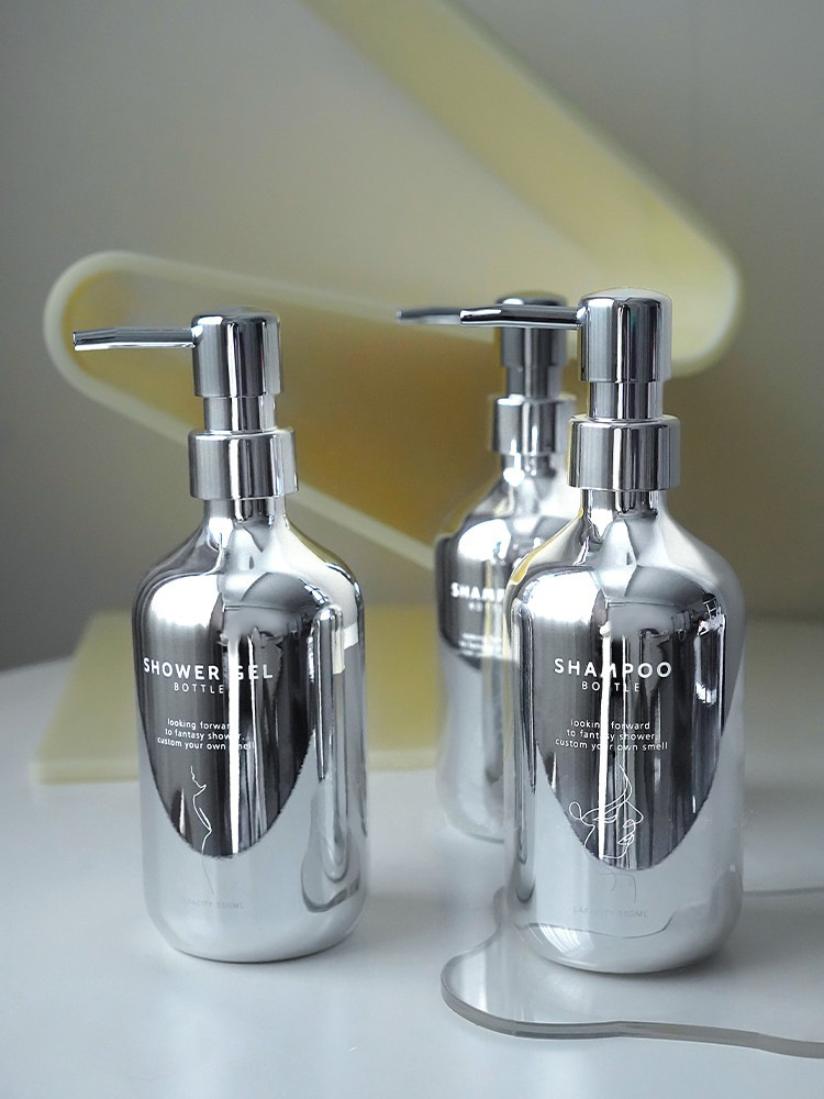 Light Luxury Shower Gel Pump Bottle Hair Conditioner Bottle Hand Sanitizer Empty Replacement Bottle Electroplated Silver Shampoo Travel Bottle