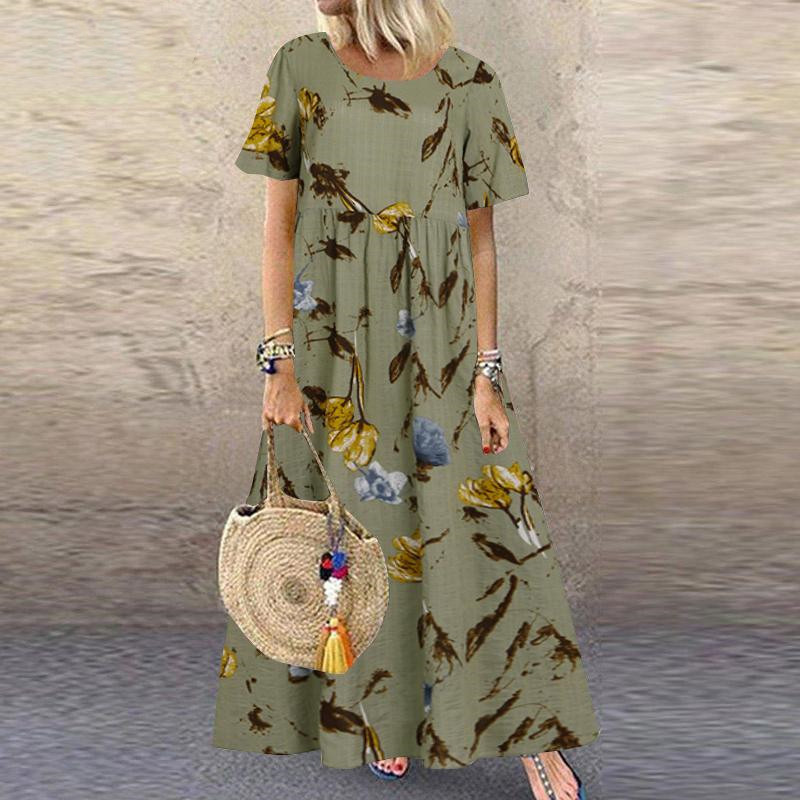 2022 Amazon Wish Independent Station Best Selling Women's Clothes Vintage Floral Print Short Sleeve round Neck Dress