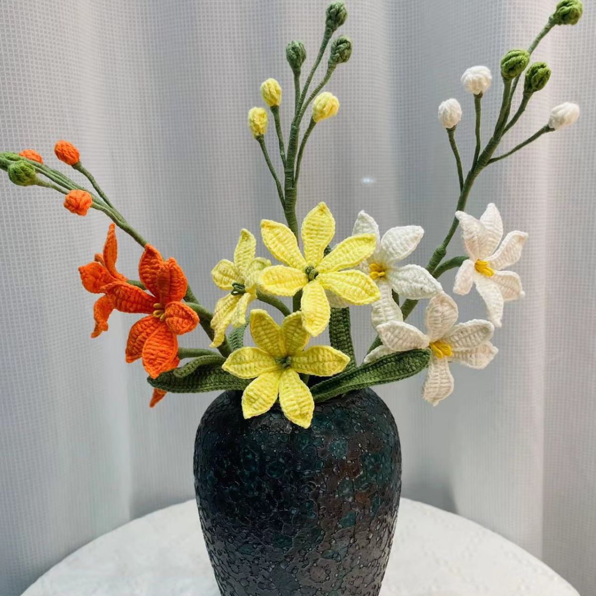 手钩花成品批发手工编织火星兰花创意di毛线花束家居装扮节庆礼品