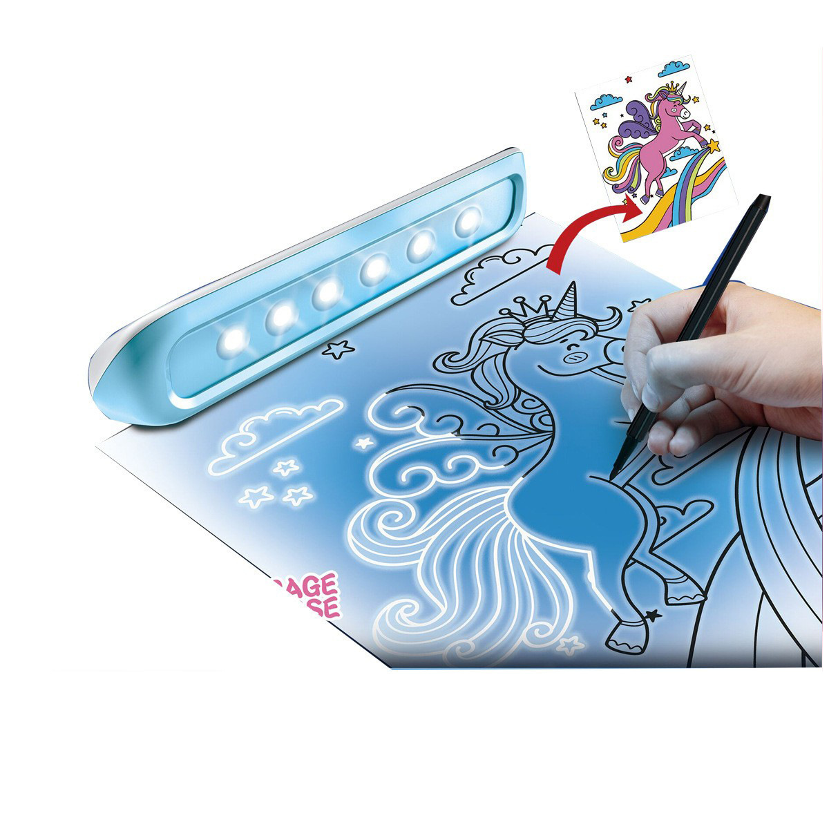 跨境亚马逊恐龙版魔法灯光追踪画板儿童益智绘画玩具批发投影画板