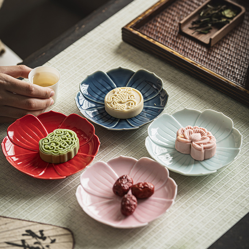 陶瓷精致点心盘子中式复古茶点盘订婚摆台糕点盘高颜值莲花水果盘